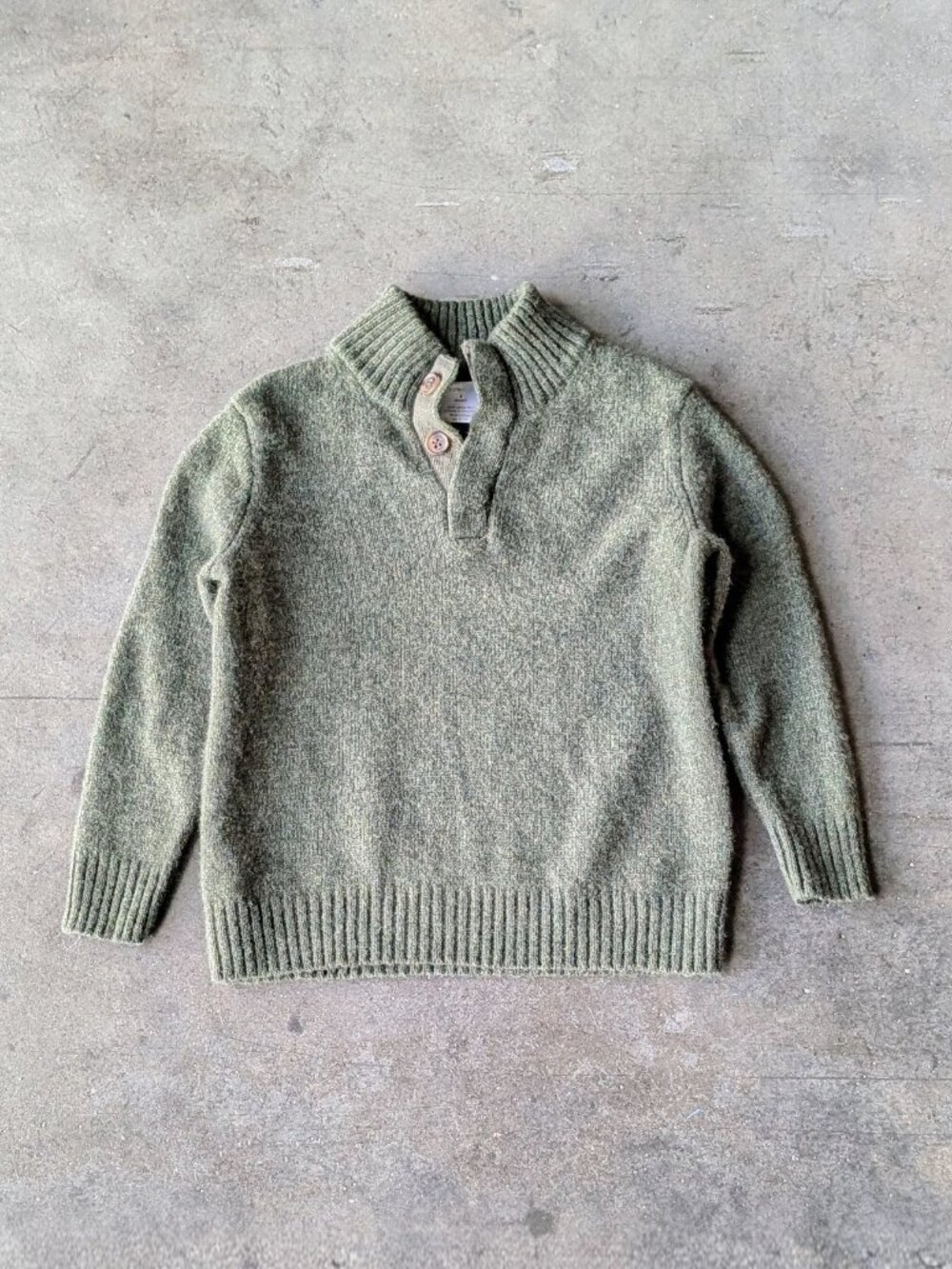 J. Crew Crewcuts Boys Green Lambswool Elbow Patch Henley Sweater size 3